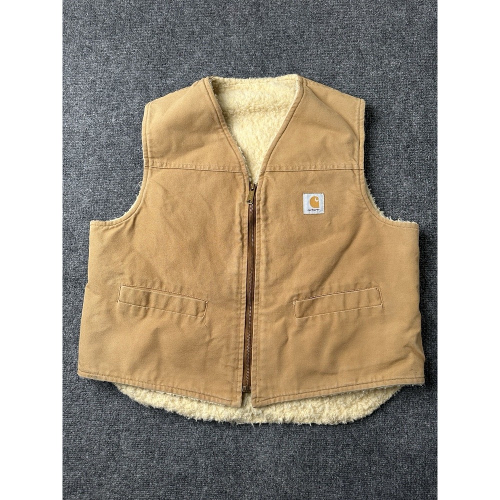 Mens Vest Carhartt Sherpa Lined Brown Workwear Zip Up, Size XL
